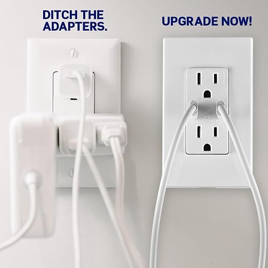 Leviton 30W (6A) USB Dual Type-C/C Power Delivery In-Wall Charger with 15A Tamper-Resistant Outlet USB Charger for Smartphones Tablets Laptops T5635-E Black