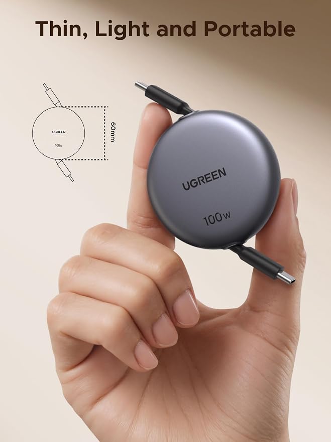 UGREEN Bundle Item: 45W 3 in 1 Compact GaN Retractable Charger and 100W Retractable USB C Cable for MacBook Pro/Air iPad Pro iPhone 16 Pro Galaxy S24 Ultra Pixel 9 Steam Deck ROG Ally