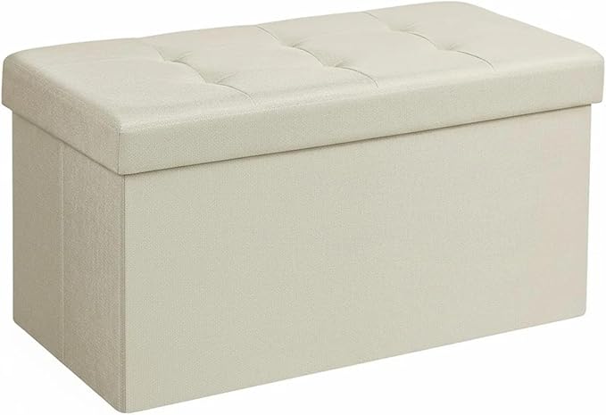 30 Inches Folding Storage Ottoman Bench, Ottoman Foot Rest, Storage Chest, End of Bed Foot Rest Stool with Padded Seat for Living Room, Bedroom, Entryway, Support 660lbs, Linen, Beige