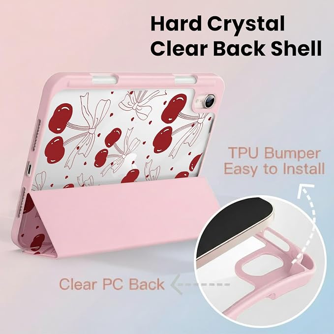 for iPad A16 11 Inch 2025 /for iPad 10th Generation 10.9 Inch 2022 Cute iPad Black Case with Pencil Holder-[Auto Wake/Sleep] Trifold Stand Soft TPU Protective Cover Pink Bows