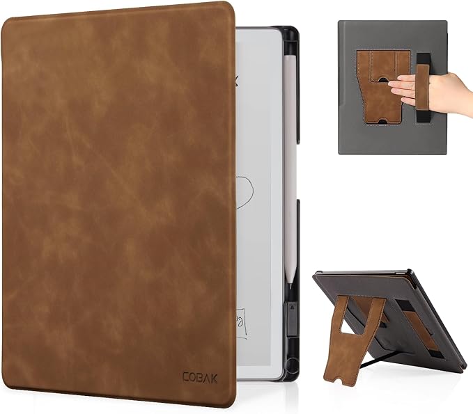 CoBak Stand Case for Remarkable 2 Paper Tablet 2020 10.3 with Hand Strap | Lightweight and Hard Back Shell Protective Book Folio Cover with 2 Kickstand Stand Angles and Pen Holder Features Black