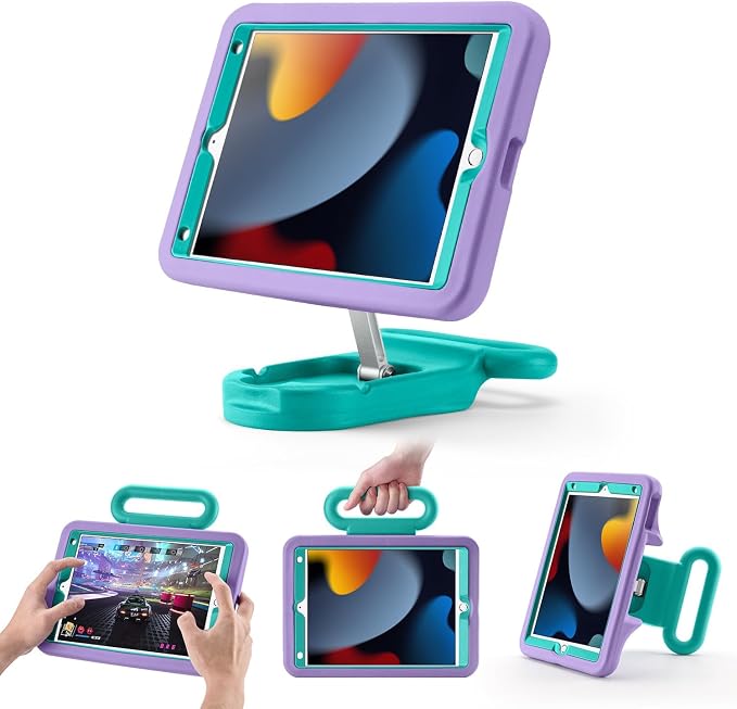 Kids Case for iPad 7th/8th/9th Gen 10.2 inchAdjustable Handle Stand(Black) | Adjustable Portrait/Landscape Stand/Drop Proof with Handle/KickstandChild Friendly Protective for iPad 10.2 2021/2020/201