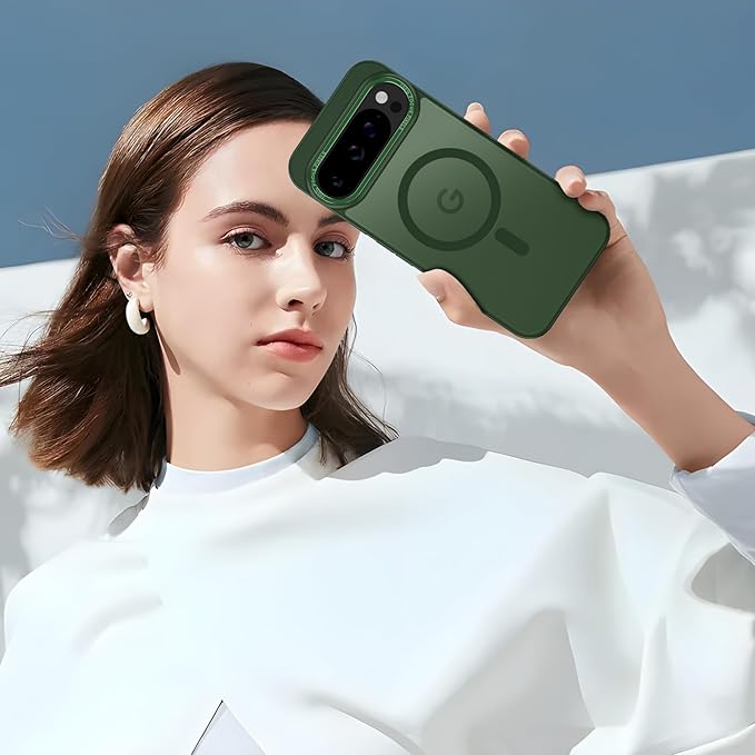 Magnetic for Google Pixel 10 Pro XL Case, [Military Grade Drop Protection] [Compatible with MagSafe] Shockproof Slim Translucent Matte Anti-Slip for Women Girls Men Case, Forest Green