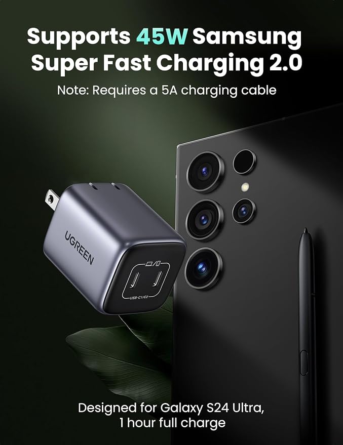 UGREEN 45 W GaN USB‑C Charger + 8‑in‑1 Power Strip Bundle — Dual‑Port Fast Wall Charger &amp 4 AC + 4 USB Multi‑Outlet Surge‑Protected Hub for Phone Tablet &amp Home Office