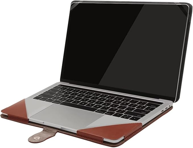 MOSISO Case Compatible with MacBook Air 13.6 inch M4 M3 M2 2025-2022 /Air 13 M1 2022-2018 /Pro 13 inch M2 M1 2025-2016, PU Leather Portfolio Protective Stand Cover, Brown