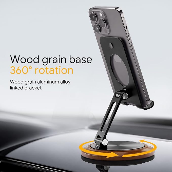 Dual Folding Phone Desk Stand Wood Black | Adjustable Foldable Beside Phone Holder