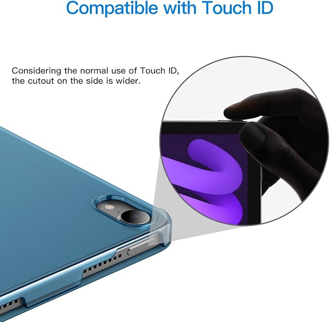 JETech Case Cover for iPad mini A17 Pro/6th Gen (2024/2021) Blue | Slim Translucent Back Design Tri-Fold Stand Auto Wake/Sleep Lightweight Shockproof Protection
