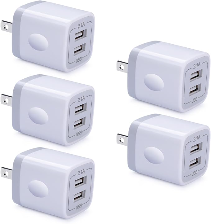Fast Charging BlockGiGreen 5Pack Dual Port USB Outlet Plug Wall Charger | 2.1A USB Power Cubes Compatible iPhone 17e/16/15 Pro Max/14/13/12/XSamsung Galaxy A17 5G/A36/A16/A35/S26/S25/A54/S24Pixel10