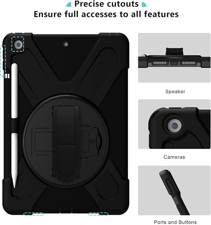 ProCase Rugged Case for iPad 9th/ 8th/ 7th -Teal | Heavy Duty Shockproof Protective Cover with Strap for 10.2 iPad 9/8/7 (2021/2020/2019)