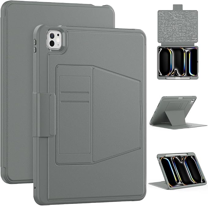 for iPad Pro 11 inch Protective Case M5 2025/M4 2024: Heavy Duty Shockproof Case with Pencil Holder - 360°Rotating Handle/Stand - Screen Protector - Shoulder Strap Black/Sky Blue