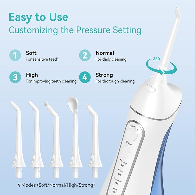 Water Dental Flossers for Teeth, 300ML Cordless Portable Electric Water Flosser, 4 Modes Oral Irrigator, Waterproof Rechargeable Water Floss for Deep Cleaning, Plaque Remover,Braces Home Travel Use