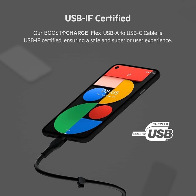 Belkin USB A to USB C Cable 6.6ft iPhone Charger Cord | soft-touch silicone finish includes cable clip iPhone 17 Samsung Galaxy S25 Pixel 9 Nintendo Switch 2 everyday cable