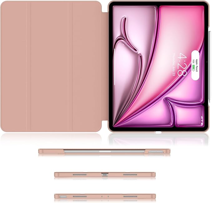 Soke Case for iPad Air 13 Inch (M3/M2) 2025/2024iPad Pro 12.9 2022 2021(6th 5th Generation) - [Slim Trifold Stand + Auto Wake/Sleep]Protective Hard PC Back Cover (Black)