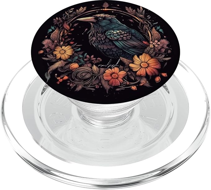 Crow Boho Flowers Graphic PopSockets Adhesive PopGrip