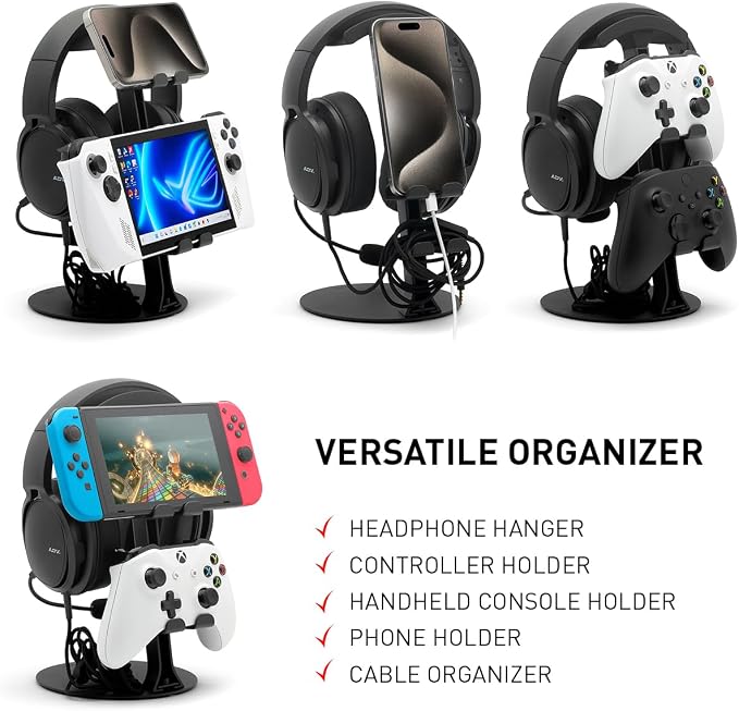 NSMO Hanger Headphone Stand Controller Holder Phone Dock Height Adjustable Hooks Desk Organizer for Headset/Controller/Switch/Phone