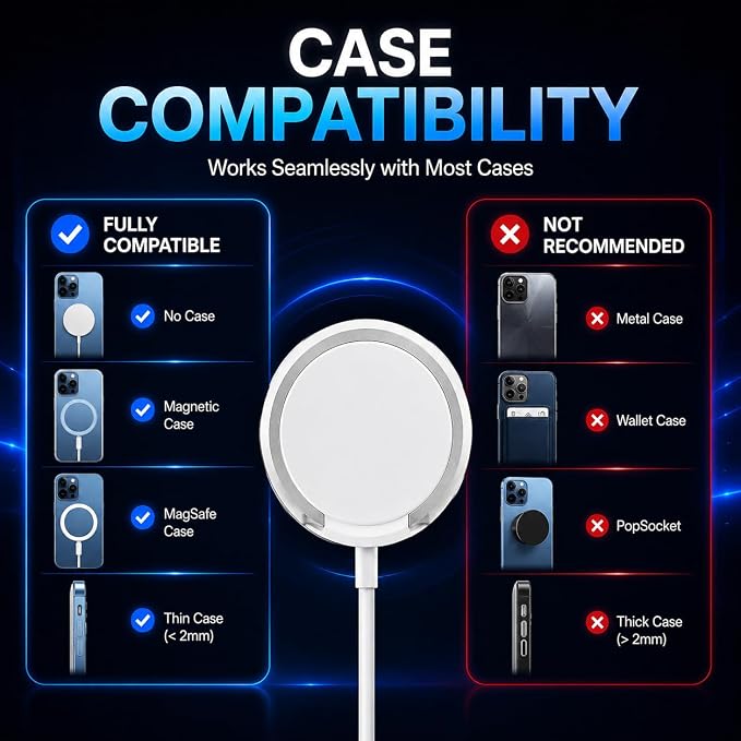 15W Magnetic Wireless Charger with Detachable USB-C Cables &amp USB-A Adapter | Fast Charging Pad with Foldable Stand Support Advanced Cooling Flat MagSafe Fast Charger for iPhone Android &amp Track