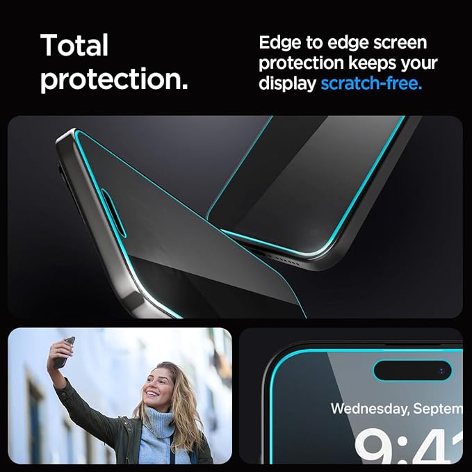 Spigen Tempered Glass Screen Protector [GlasTR EZ FIT - Privacy] Designed for iPhone 15 Pro [Case Friendly] - 2 Pack