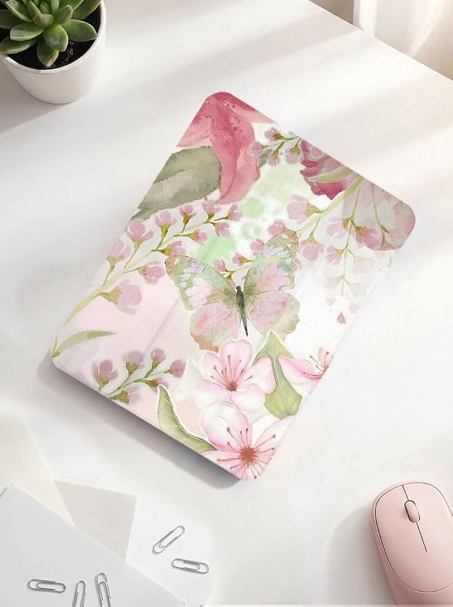Case for iPad 9th/ 8th/ 7th Generation Case 10.2&amp10.5 Inch (2021/2020/2019 Release) Slim Lightweight Soft Trifold Back Cover with Pencil Holder &amp Auto Sleep/Wake Cover Cherries Cheetah Bows