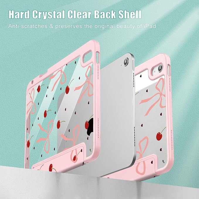 Mektron Case for 2026 iPad Air 11 inch M4 8th (M3 2025 7th /M2 2024 6th) Compatible with iPad Air 10.9 (2022 5th Gen /2020 4th Gen) Shockproof Clear Shell Blue Bows &amp Flowers