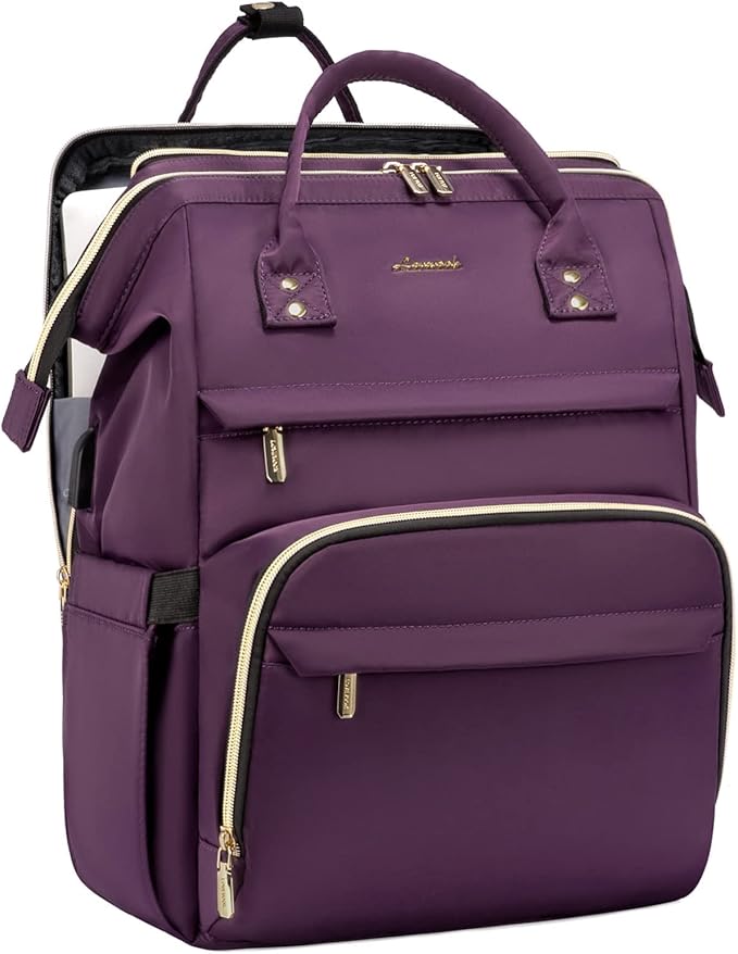 LOVEVOOK 17.3 Inch Laptop Backpack, Large Travel Backpack for Women, Water Resistant Teacher Backpack with Laptop Compartment, Professional Business Work bags with Charger, Dark Purple