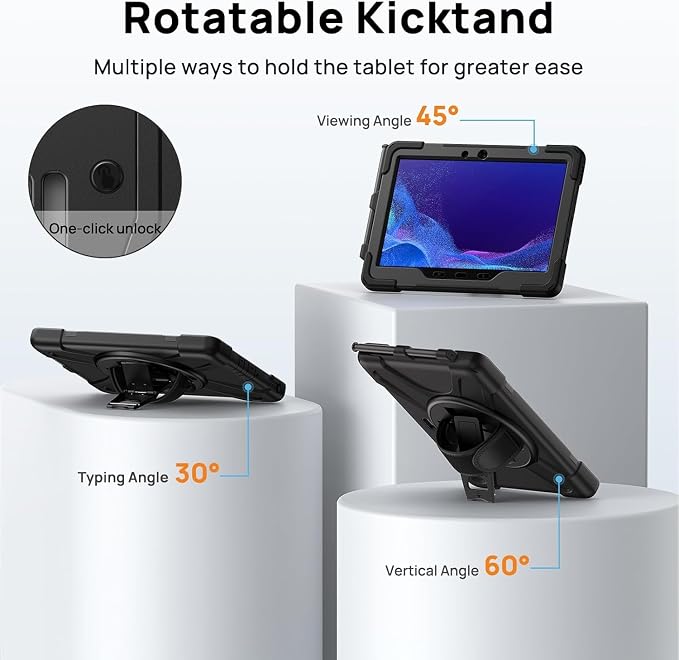 DreamerX for Samsung Galaxy Tab Active5 Pro 2025/Active 4 PRO/Active PRO 10.1 Case Heavy Duty Rugged Shockproof Drop Protection Cover with 360 Rotating Stand Handle Hand Strap Shoulder Strap Black