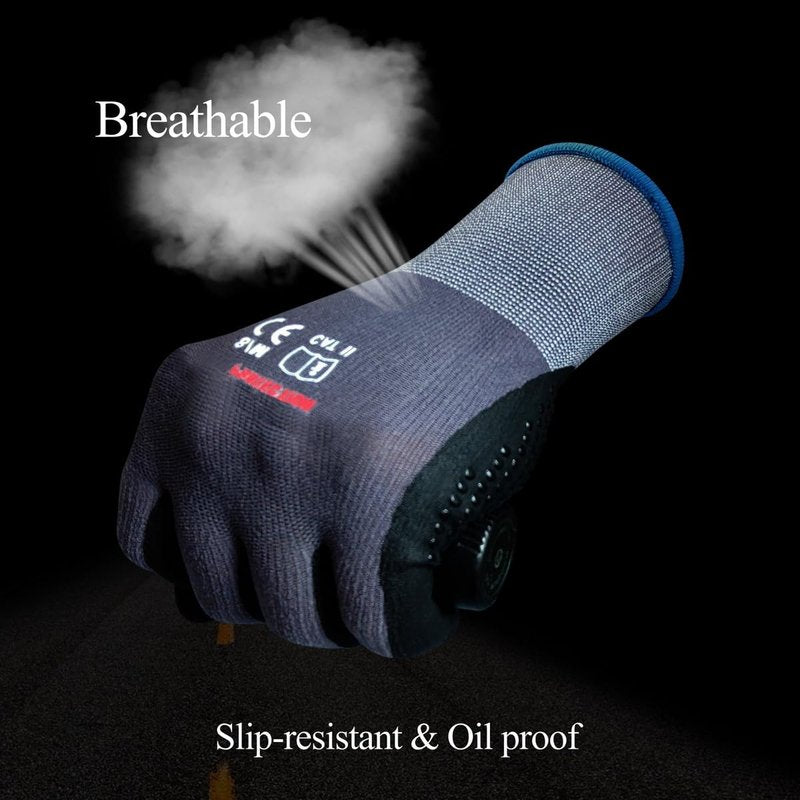 Gasoline Safety Work Gloves Extra Micro-Foam Nitrile Coated-12 Pairs,Endurance Seamless Knit Nylon Spandex,Dots on Palm, Dot Grip Gloves，Work Gloves Men and Women (12, M)