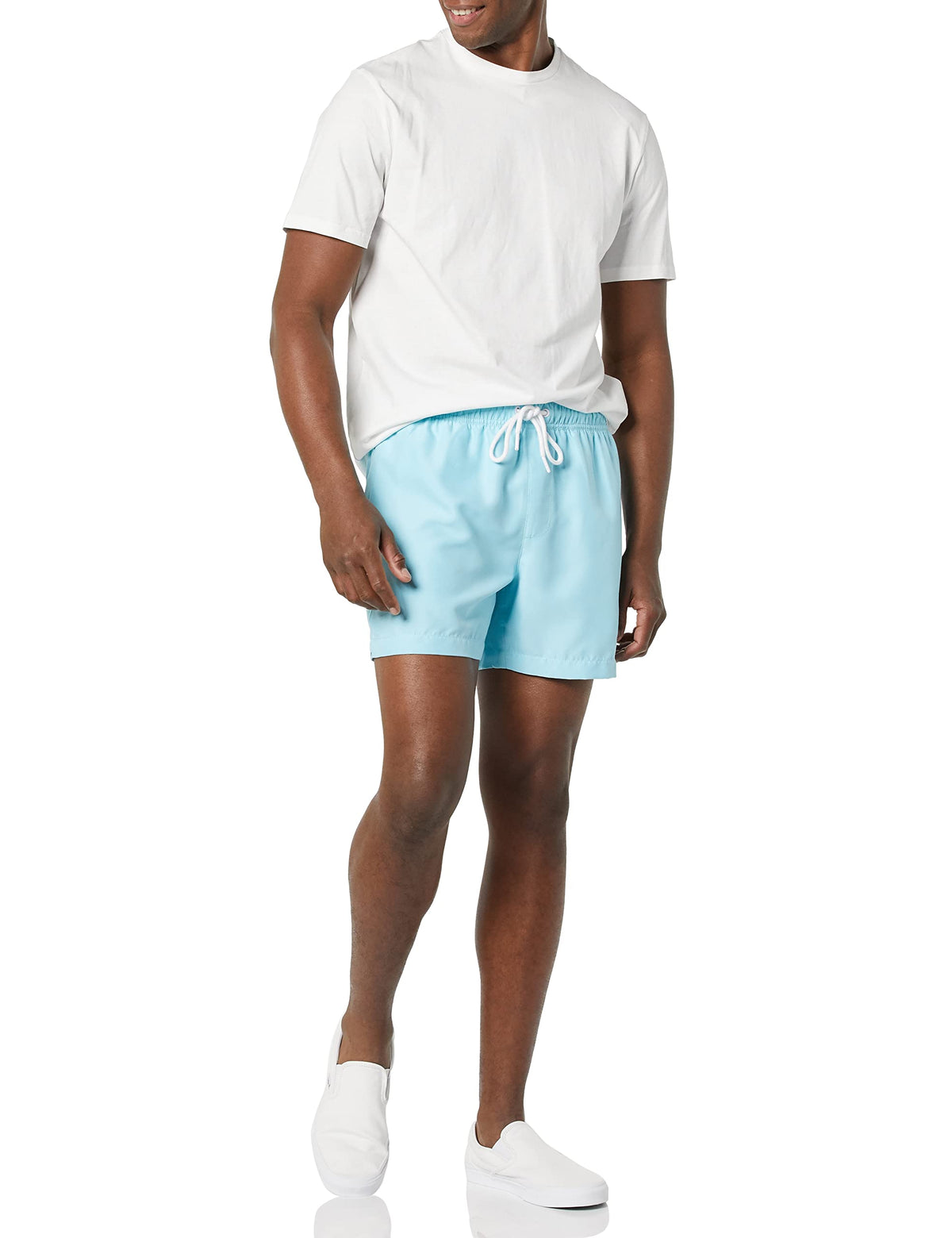 Amazon Essentials Men's Swim Trunks with Mesh Lining, Pockets, Drawstring Closure, Light Blue, Medium