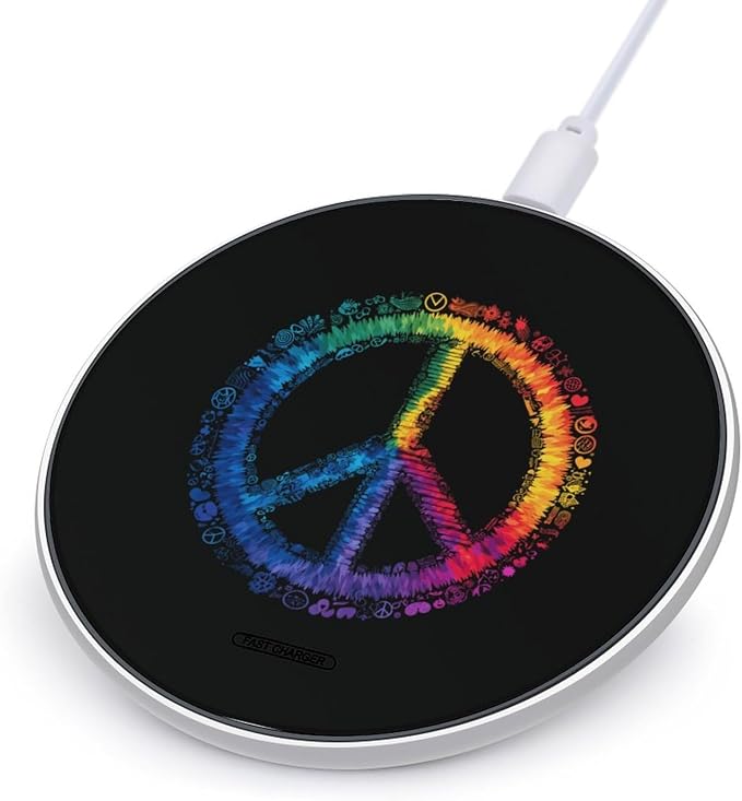 Peace Sign Tie-Dye Wireless Charger SlimWireless Charging Pad Anti-Slip Charger Mat for Men Women