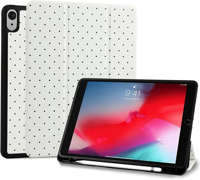 Trifold Stand Case for iPad Air 11 Inch M4/M3/M2 (8th 2026/7th 2025/6th 2024) iPad Air 10.9 Inch 5th/4th Generation (2022/2020) Trendy Cute Polkad Dot Print Aesthetic Pattern Design-Black