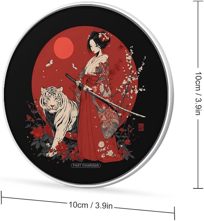 Japanese Geisha and Tiger Wireless Charger Portable Charging Pad | LightweightAll Smartphone
