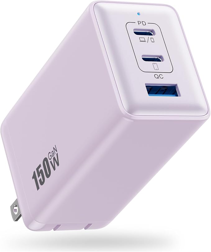 150W USB C Charger BlockGaN III Compact Foldable Wall Charger 3 Port Fast Charging StationPD QC PPS Portable USB C Hub 100W Laptop Adapter for MacBook Pro/AiriPadiPhone 17/ProGalaxy S24Dell etc