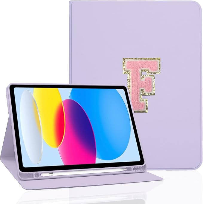 for iPad 9th Generation 10.2 Inch 2021/2020/2019 Case Initial Chenille Letter Suture Personalized for iPad 9th/8th/7th Generation Case with Auto Sleep/Wake Pencil Holder (Black A)