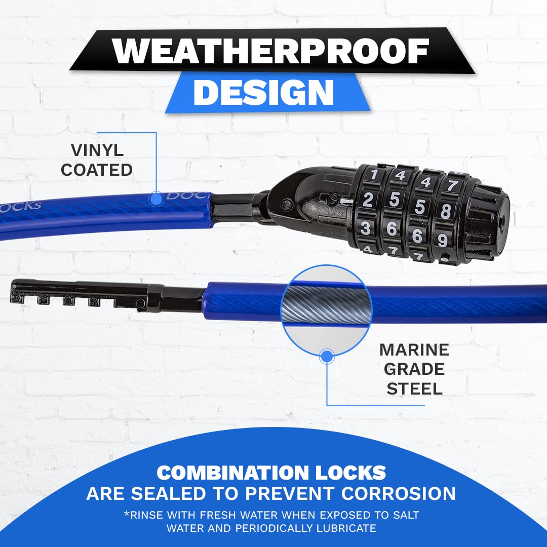 DocksLocks Security Cable Lock (5' to 25’ Lengths) with Combination, 5ft