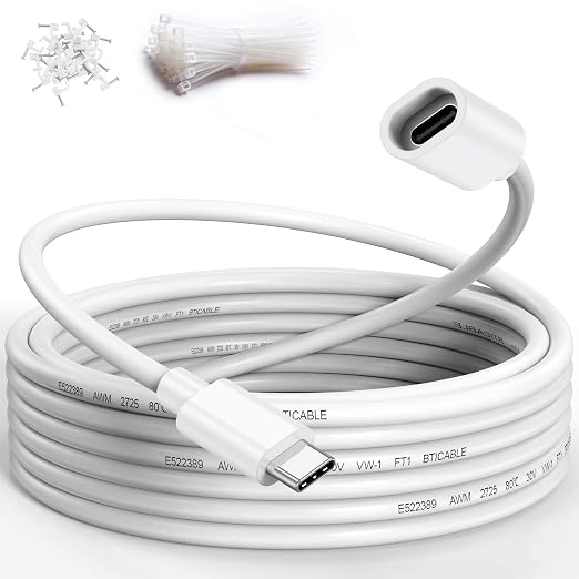 USB C Extension Cable 20FT for Ring Solar Panel-White Waterproof | USBC Male to Female Extender Cord WindproofPower Charging Ring Camera Extension Cable for Solar PanelMag-Safe ChargerPhone