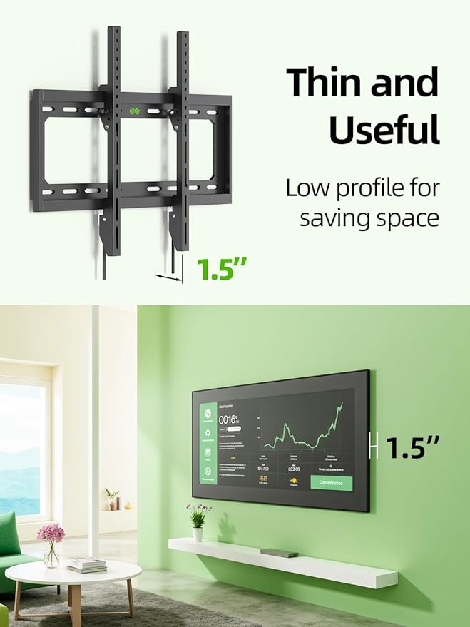 USX Mount UL Listed TV Mount Low Profile for Most 26-60" Flat Screen LED, LCD, Curved TVs, TV Wall Mount Bracket Tilt VESA 400x400mm- Up to 99lbs, Quick Lock and Release to Mounts on 12" 16" Stud