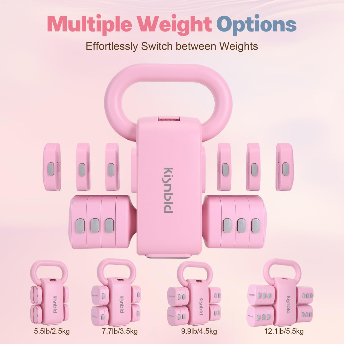 kisnbld Adjustable Dumbbell Set, 2-in-1 Dumbbells & Kettlebell,Hand Weights