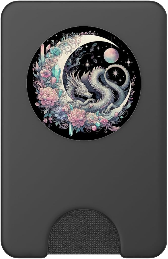 Pastel Goth Celestial Crystal Dragon On Crescent Moon Galaxy PopSockets PopGrip for MagSafe