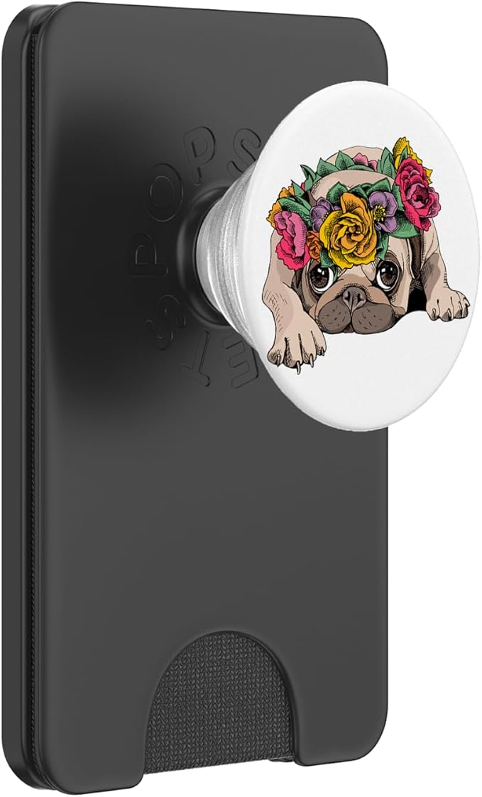 Cute Pug Pop Socket Flower Rose Floral Colorful On White PopSockets Adhesive PopGrip