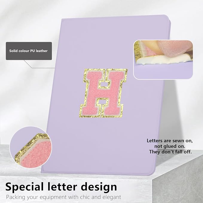 for iPad 9th Generation 10.2 Inch 2021/2020/2019 Case Initial Chenille Letter Suture Personalized for iPad 9th/8th/7th Generation Case with Auto Sleep/Wake Pencil Holder (Black A)