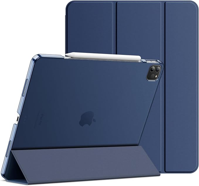 JETech Case Cover for iPad Pro 12.9 6th/5th Gen (2022/2021) Black | Slim Translucent Back Design Tri-Fold Stand Auto Wake/Sleep Lightweight Shockproof Protection