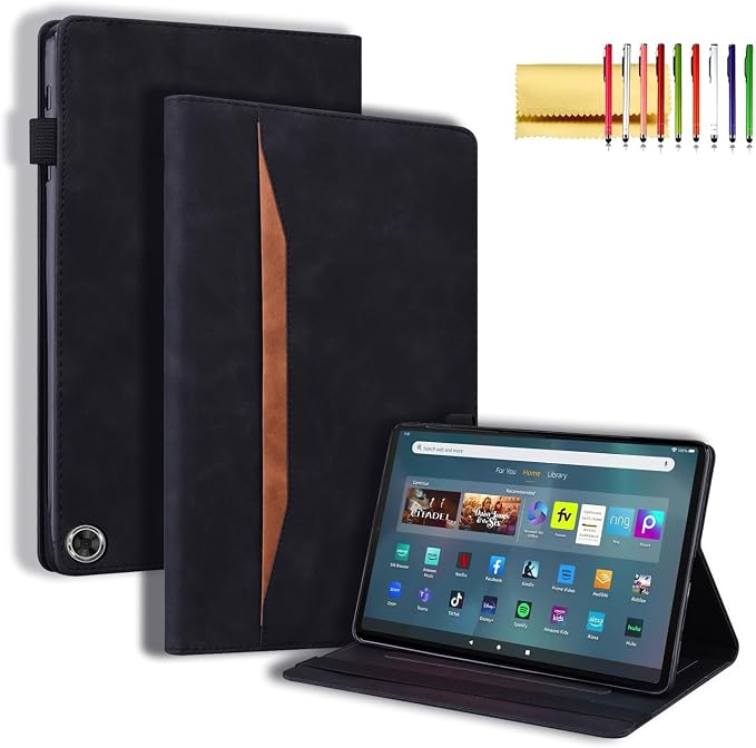 Folio Cover for Amazon Fire Max 11 2023 (13th Generation) Techcircle PU Leather Multi-Angle Stand Flexible TPU Back Shell Protective Case with Pen Holder &amp Front Pocket for Fire Max 11 Tablet Bl