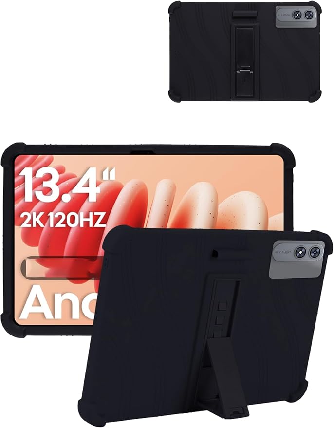 for TABWEE T60 Pro (13.4 Inch) Android 16 Tablet Protective case Shockproof Lightweight Silicone Protective Cover with Stand Child-Friendly Protection Easy to Clean Design Black.