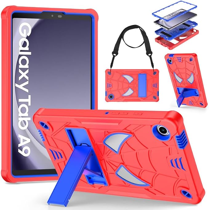 DETUOSI Case for Samsung Galaxy Tab A9 8.7 2023 Tablet (SM-X110/X115/X117) with Shoulder Strap3-Layers Hybrid Heavy Duty Full-Body Shockproof4-Angles Viewing Protective Cover