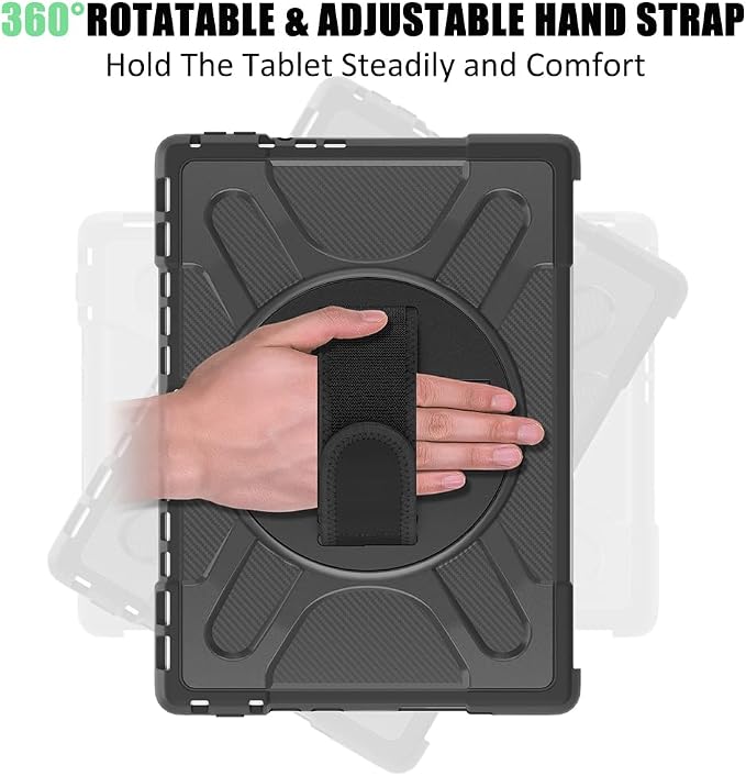 ZenRich Rugged Case for Microsoft Surface Pro 12 (2025)12 inch | Shockproof Hard Protective Case with 360 Rotating KickstandPen Holder and Hand Strap Compatible with Type Cover Keyboard