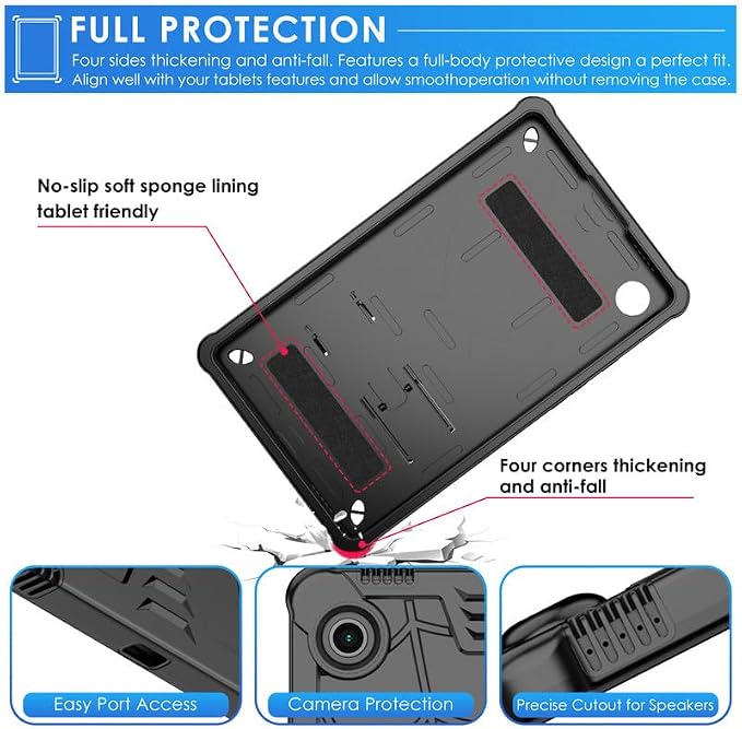 DETUOSI Case for Samsung Galaxy Tab A9 8.7 2023 Tablet (SM-X110/X115/X117) with Shoulder Strap3-Layers Hybrid Heavy Duty Full-Body Shockproof4-Angles Viewing Protective Cover