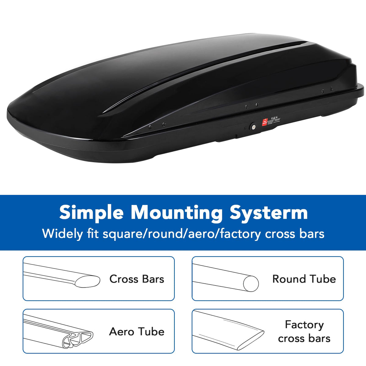 GarveeTech 70 Inch Rooftop Cargo Box Carrier, 17.7 Cubic Ft. Hard Shell Roof Rack Cargo Carrier with Security Keys, 165 Lbs Capacity Waterproof Rooftop Storage Box, Dual Side Opening