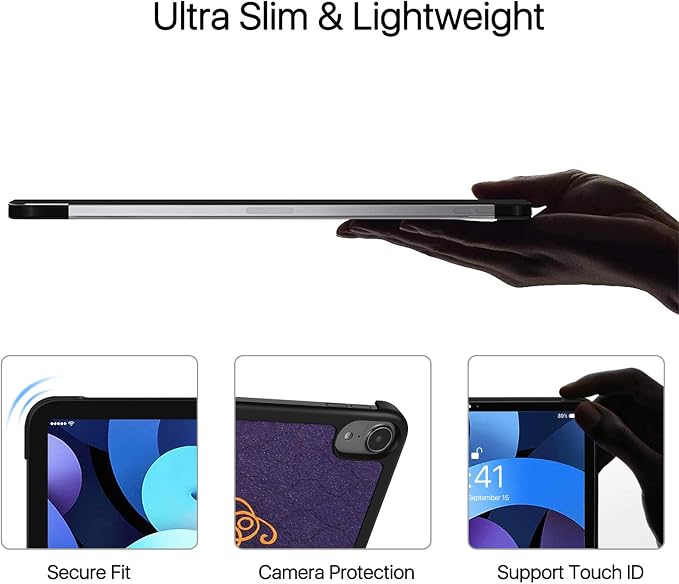 TNP Cover Case for iPad Air 11 Inch M2 6th 2024 5th 4th Generation(2022 2020) - 10.9 Almond Blossom Case with Pencil Holder for 2nd Gen Apple Pencil - Protective Cover with Trifold Stand