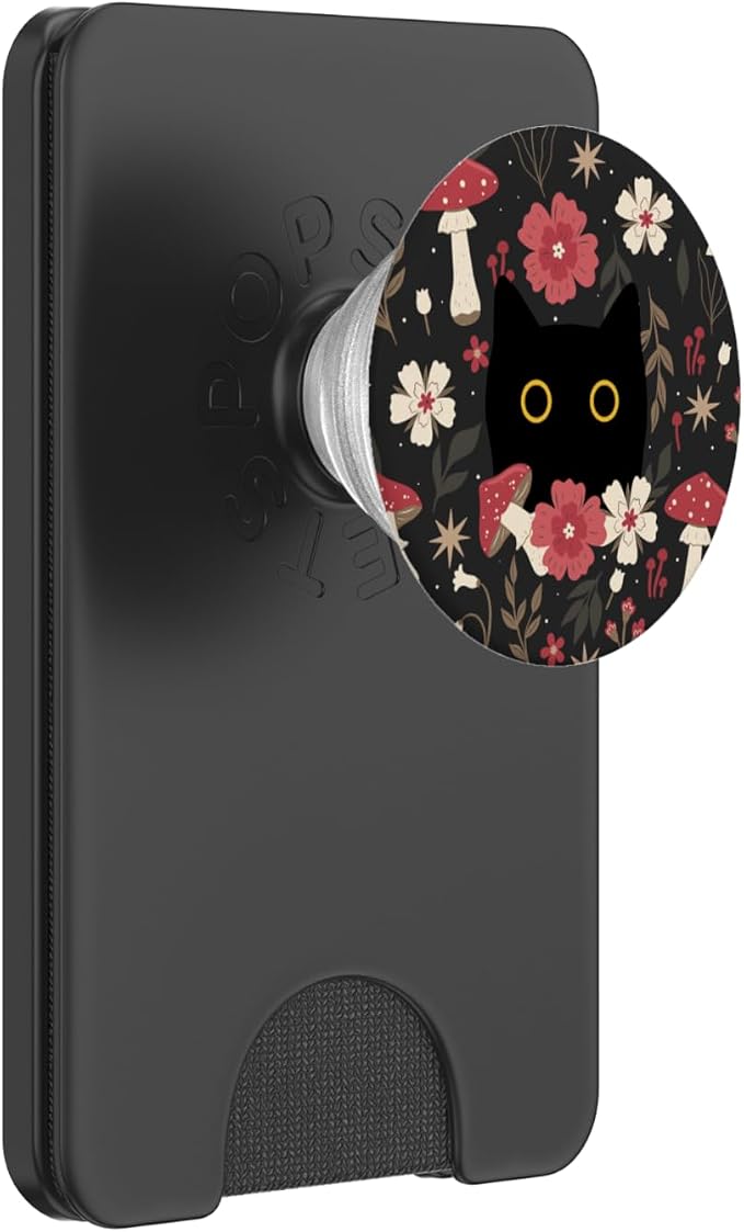 Black Cat Hiding in Forest Garden Flowers Cute Botanical PopSockets PopGrip for MagSafe