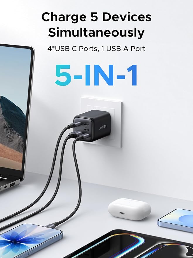 UGREEN USB C Charger with 100W USB C to USB C Cable (2-Pack) Fast Charging Wall Charger Bundle for MacBook Pro/Air iPad Pro iPhone 15/16 Samsung Galaxy S24 Pixel USB-C Laptops &amp Phones