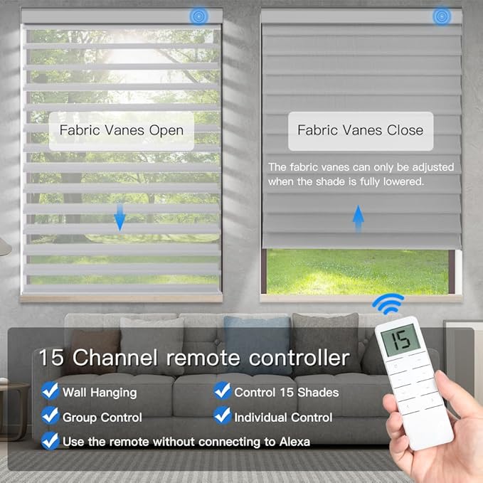 Tokblind Motorized Sheer Shade with Remote Control, Blackout Electric Roller Blinds Compatible with Alexa via Hub, Rechargeable Smart Window Shade Custom Size (Blackout Grey)